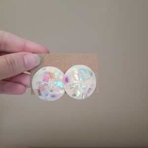Vintage Confetti Sequin White Round Stud Earrings